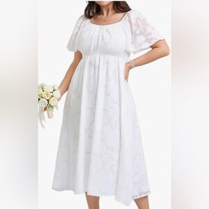 White Smocked Midi Dress with Floral Design NWOT Size 1XL